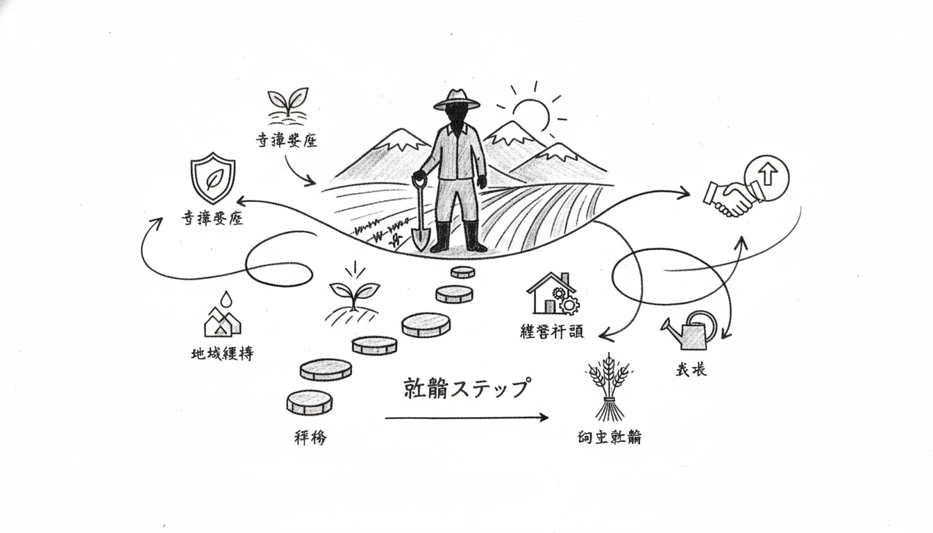 段階に応じた具体的な支援制度と就農ステップ